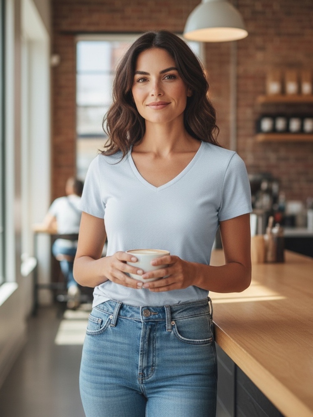 GAP Light Blue V-Neck Short Sleeve Tee- Medium